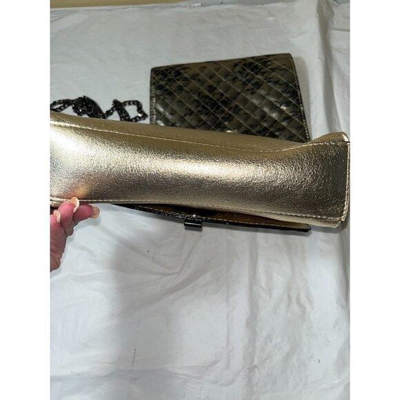 Gianni Bernini gold Leather Shoulder bag Chain Strap interchangeable zip off - Picture 5 of 13